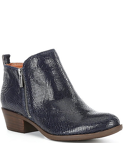 Lucky Brand Basel Snake Embossed Leather Side Zip Block Heel Booties