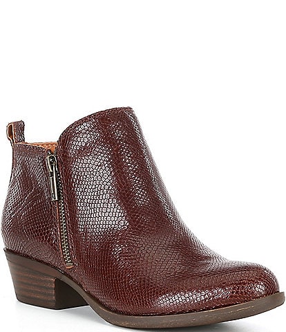 Lucky Brand Basel Snake Embossed Leather Side Zip Block Heel Booties