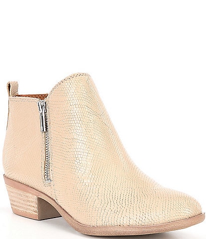 Lucky Brand Basel Snake Embossed Leather Side Zip Block Heel Booties