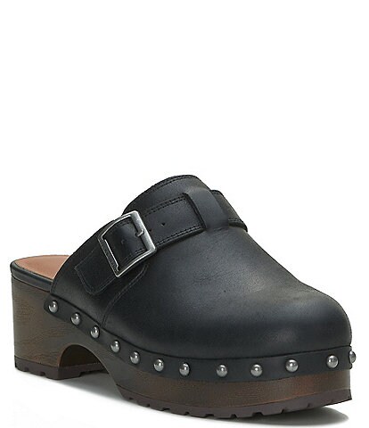 Lucky Brand Belvy Leather Buckle Detail Studded Clogs