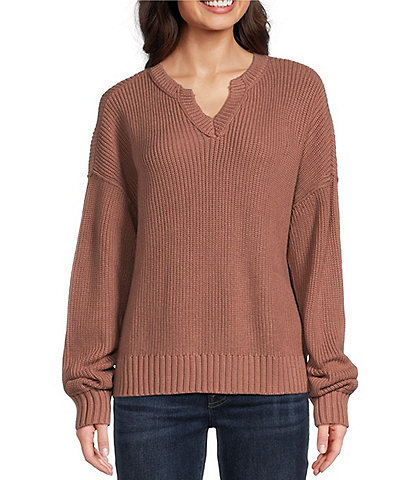 Lucky Brand Cashmere V-Neck Long Sleeve Pullover Sweater