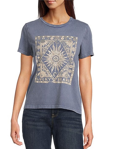 Lucky Brand Celestial Frame Crew Neck Short Sleeve Tee Shirt