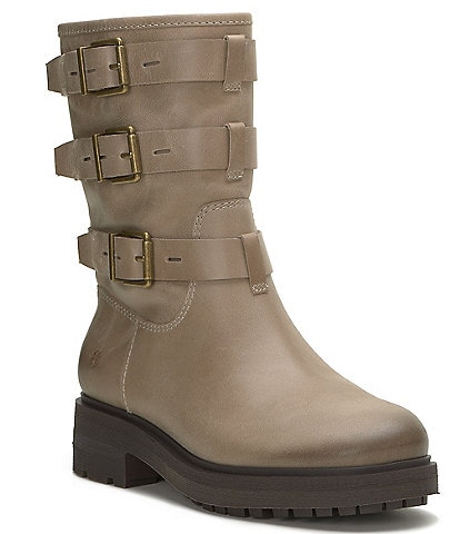 Lucky Brand Cheviss Leather Buckle Strap Lug Sole Moto Boots