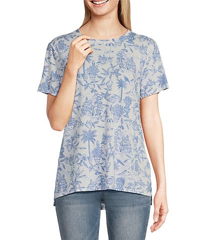 Lucky Brand Classic Crew Neck Short Sleeve Toile Print Top