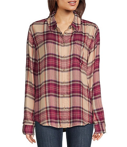 Lucky Brand Cloud Plaid Boyfriend Flannel Button-Front Shirt