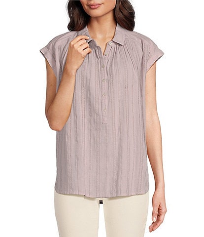 Lucky Brand Collared Neck Short Sleeve Top