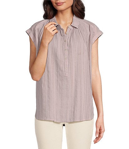 Lucky Brand Collared Neck Short Sleeve Top