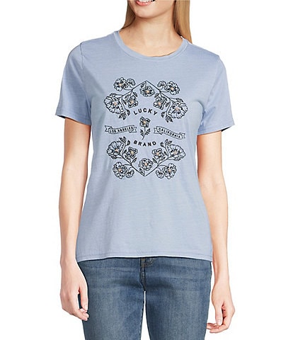Lucky Brand Crew Neck Short Sleeve Floral Graphic Top