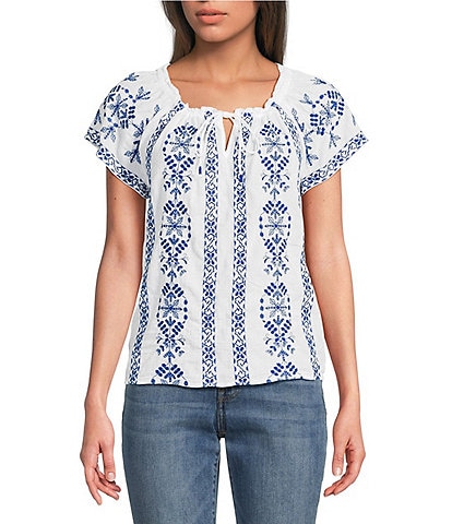 Lucky Brand Crew Neck Short Sleeve Floral Print Top