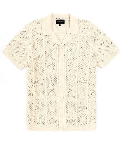 Lucky Brand Crochet Camp Collar Button Front Shirt