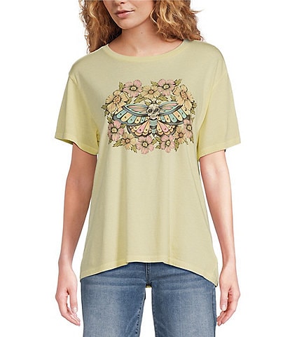 Lucky Brand Floral Butterfly Graphic Crew Neckline Short Sleeve Tee Shirt