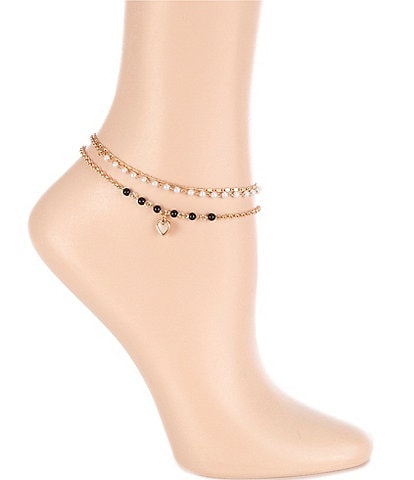 Lucky Brand Heart & Pearl Anklet Set
