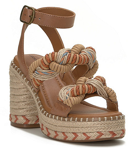 Lucky Brand Jewelly Leather Braided Two Band Espadrille Platform Sandals