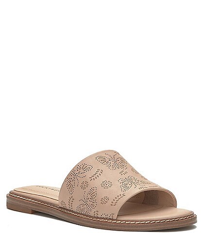 Lucky Brand Keshy Leather Butterfly Perforated Slide Sandals