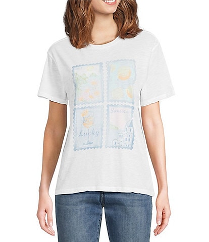 Lucky Brand Knit Crew Neck Short Sleeve Destination Stamp Tee