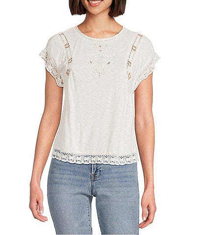 Lucky Brand Lace Crew Neck Short Sleeve Tee