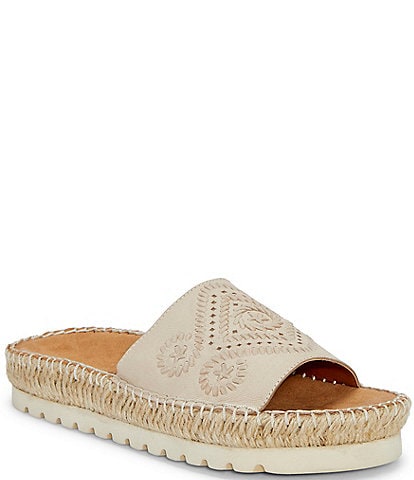Lucky Brand Lemana Embossed Leather Espadrille Flat Sandals