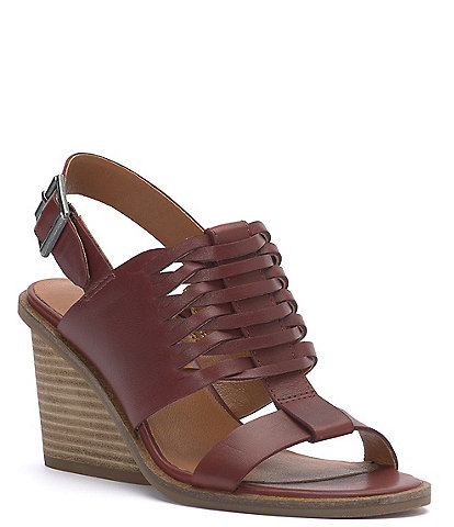 Lucky Brand Lemia Leather Woven Slingback Wedge Sandals