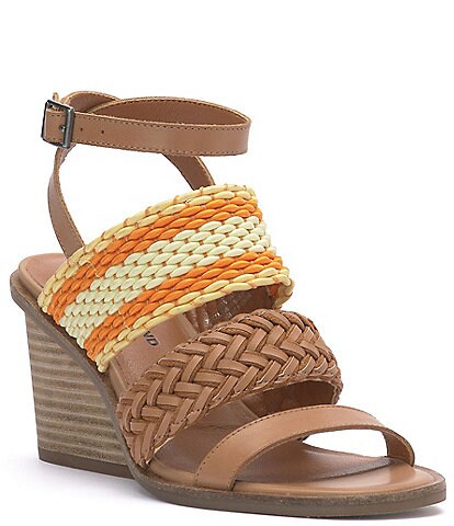 Lucky Brand Lissie Color Block Braided Leather Block Heel Sandals