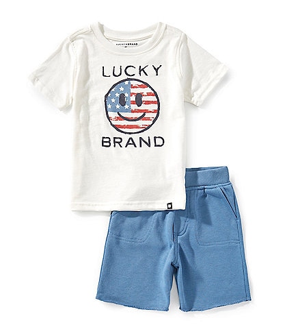 Lucky Brand Little Boys 2T-4T Short-Sleeve Americana Smiley Face T-Shirt & Solid Porkchop-Pocket Shorts Set