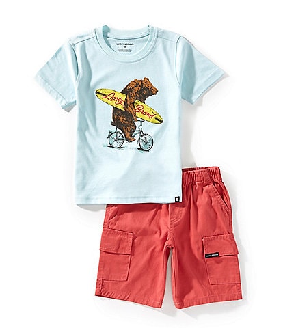 Lucky Brand Little Boys Short Sleeve Bear Graphic Knit T-Shirt & Solid Woven Cargo Shorts Set