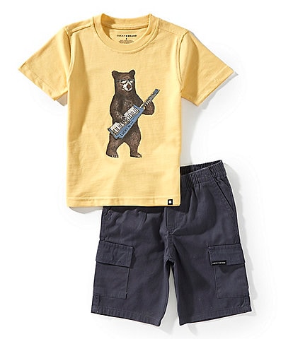 Lucky Brand Little Boys Short Sleeve Bear Graphic T-Shirt & Solid Shorts Set