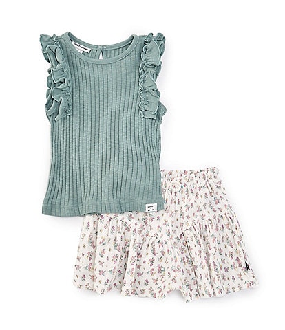 Lucky Brand Little Girls 2T-6X Chunky-Rib-Knit Top & Woven Printed Shorts Set