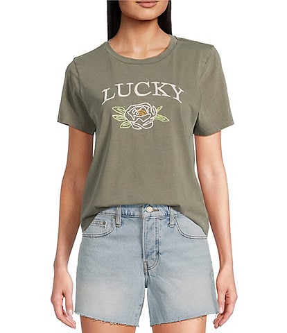 Lucky Brand Los Angeles Flower Print Crew Neck Short Sleeve Tee Shirt