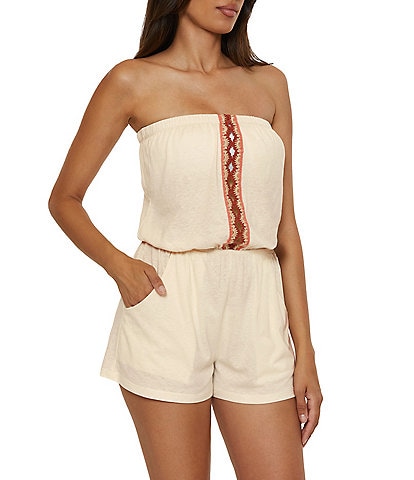 Lucky Brand Malaga Multi Color Crochet Strapless Romper Swim Cover-Up