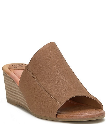 Lucky Brand Malenka Leather Asymmetrical Slip On Wedge Sandals