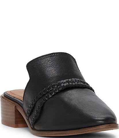 Lucky Brand Marisole Stacked Heel Braided Leather Mules