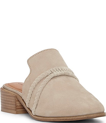 Lucky Brand Marisole Stacked Heel Braided Suede Mules