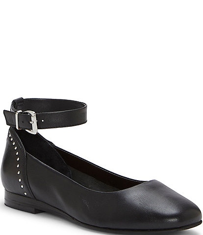 Lucky Brand Melsin Leather Ankle Strap Studded Flats