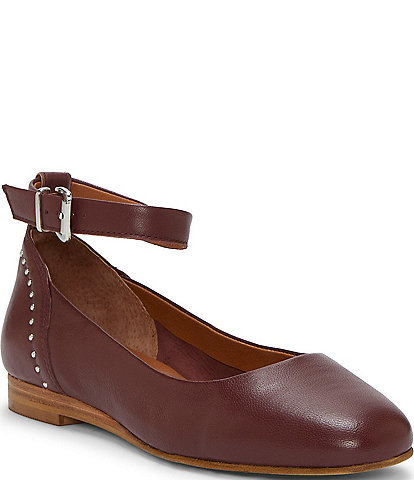 Lucky Brand Melsin Leather Ankle Strap Studded Flats