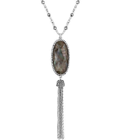 Lucky Brand Mother-of-Pearl Long Tassel Pendant Necklace