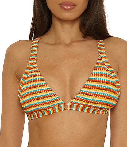 Lucky Brand Ocean Wave Pucker Texture Triangle Swim Top