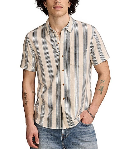 Lucky Brand Ombre Stripe Short Sleeve Linen Shirt