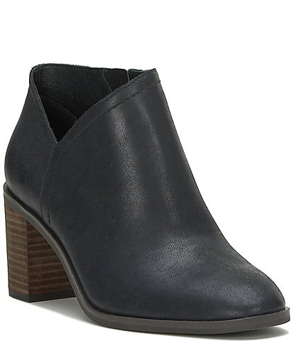 Lucky Brand Panally Leather Side Dip Block Heel Ankle Booties