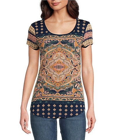 Lucky Brand Persian Carpet Graphic Scoop Neck Short Sleeve Tee Shirt