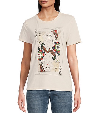 Lucky Brand Queen Of Cocktails Graphic Print Classic Crew Neck Short Sleeve Tee