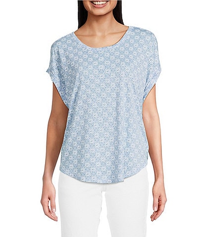 Lucky Brand Sandwash Printed Crew Neck Dolman Short Sleeve Tee