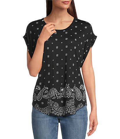 Lucky Brand Sandwash Printed Crew Neck Dolman Short Sleeve Tee