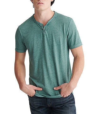 Lucky Brand Short Sleeve Button Notch Neck Venice Burnout T-Shirt