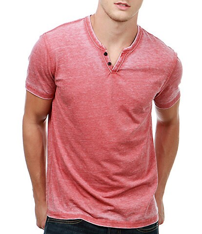 Lucky Brand Short Sleeve Button Notch Neck Venice Burnout T-Shirt