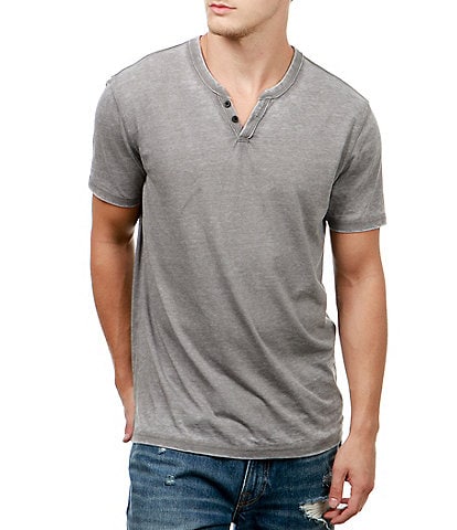 Lucky Brand Short Sleeve Button Notch Neck Venice Burnout T-Shirt