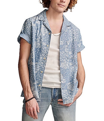 Lucky Brand Short Sleeve Printed Linen-Blend Shirt