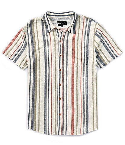 Lucky Brand Short Sleeve Striped Linen-Blend Woven Shirt