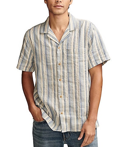 Lucky Brand Short Sleeve Striped Linen Camp Shirt
