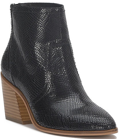 Lucky Brand Sonah Snake Embossed Leather Block Heel Booties