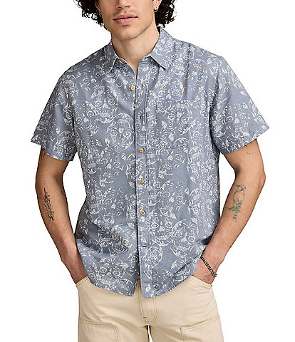Lucky Brand Sugar Skulls Short Sleeve Linen Shirt